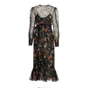 COPY - Marianne Floral Silk Long Puff-Sleeve Midi Dress